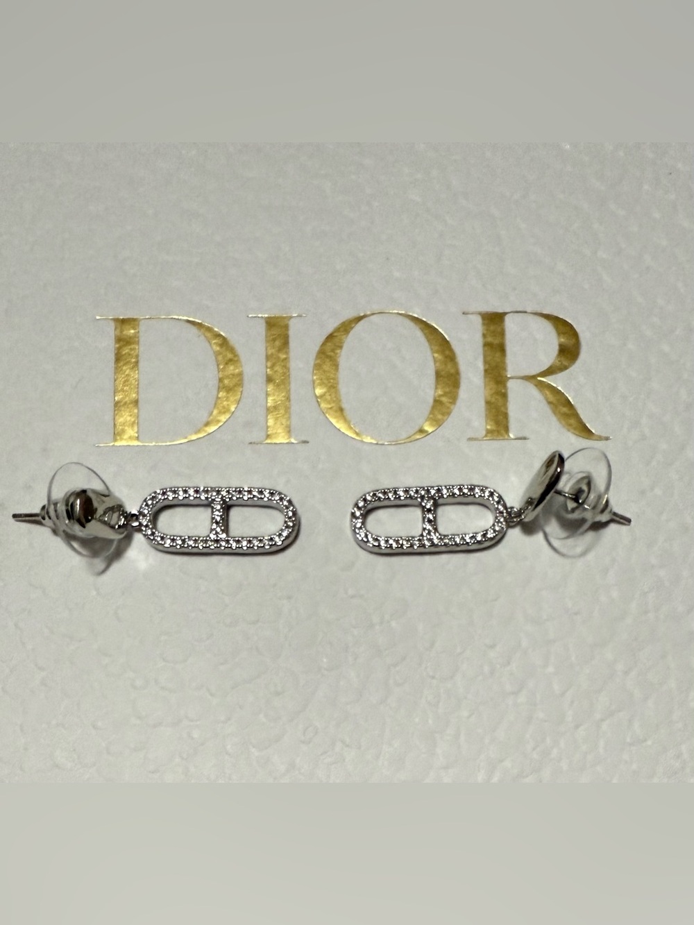 Luxurious Silver Crystal Link CD Initial Stud Earrings